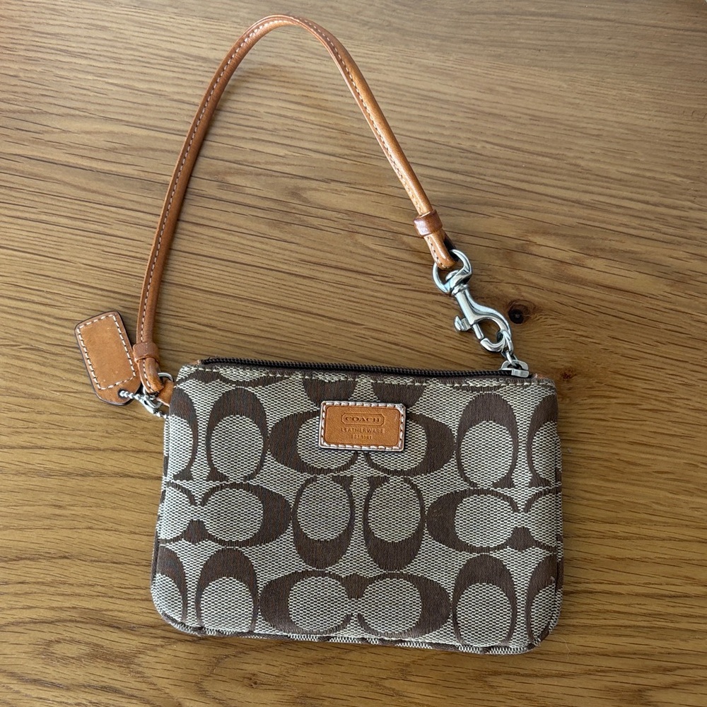 Coach Tan and Brown Signature Wristlet
